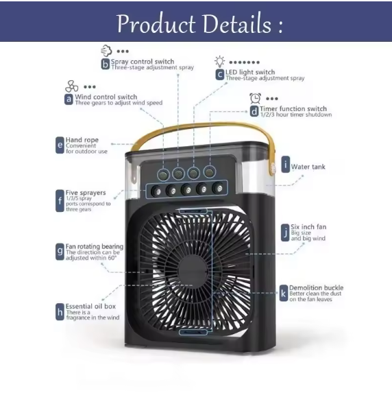 New 3 In 1 Fan AIr Conditioner Household Mini Air Cooler LED Night Light Portable Humidifier Air Adjustment Fan Office Home Fan